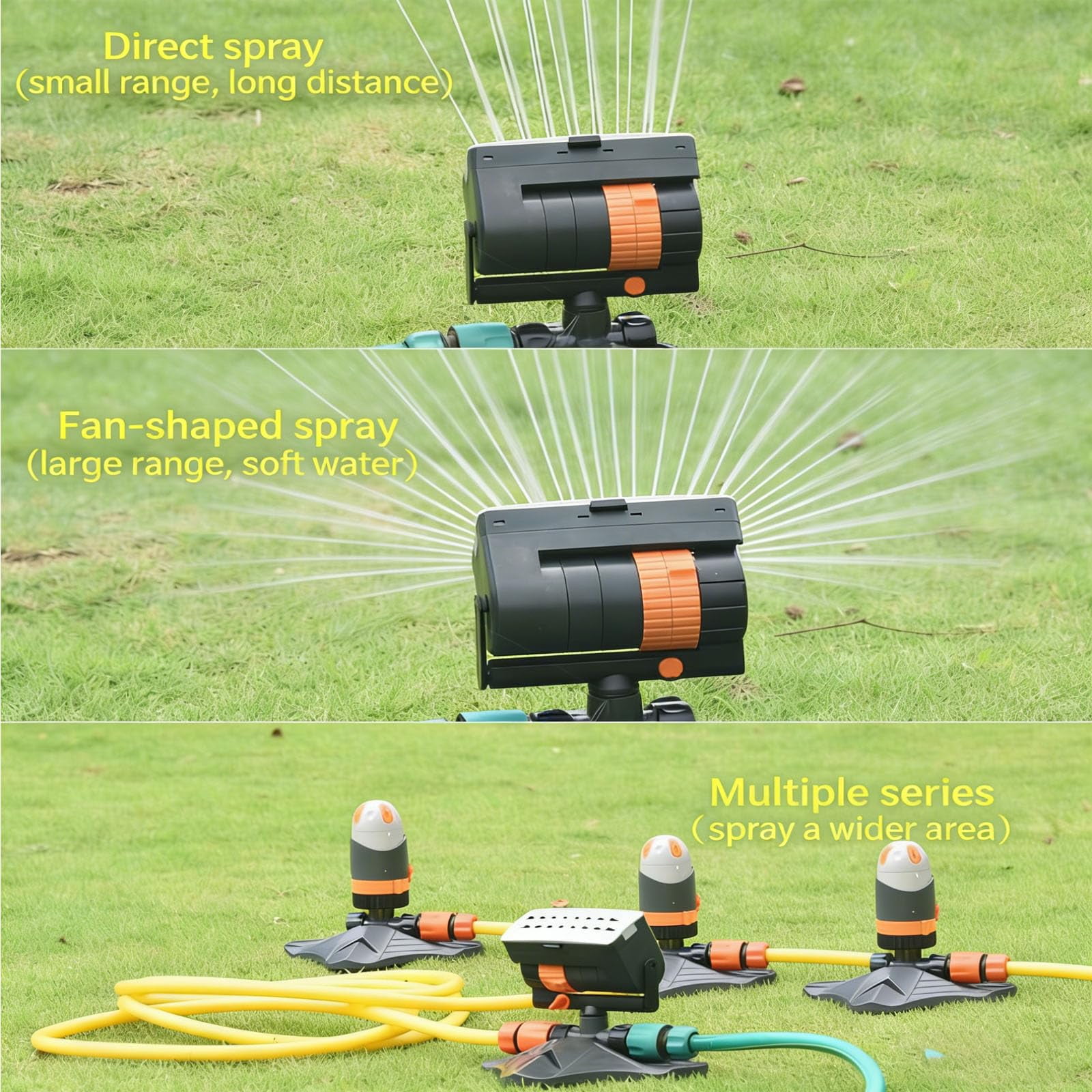 Upgraded 16-Nozzle Oscillating Sprinkler with Dual-Zone Sprinkler Water Timer, Oscillating Lawn Sprinklers Adjustable for Lawn Yard Garden Watering