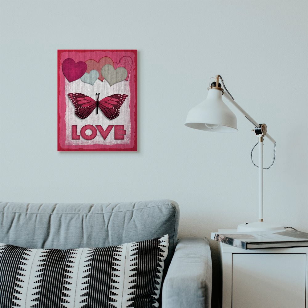 Stupell Industries Butterfly Love Heart Pink Design Canvas Wall Art by Kimberly Allen