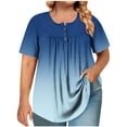 thumbnail image 1 of Ohufall Blouses Grande Taille pour Femmes Chemises à Manches Courtes Plissées Col Rond Décontracté, 1 of 5