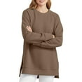 thumbnail image 2 of Basic Sweatshirts for Women 2025 Fall Winter Long Sleeve Crewneck Side Slit Plain Sweatshirt Pullover Tops, 2 of 6