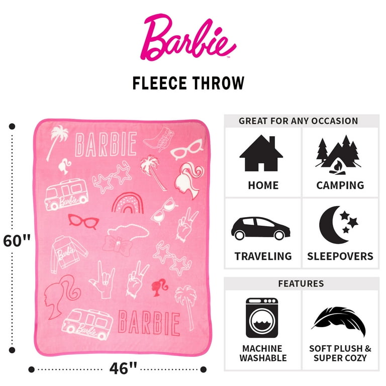 Barbie Kids Fleece Throw Blanket 46 x60 Pink Mattel