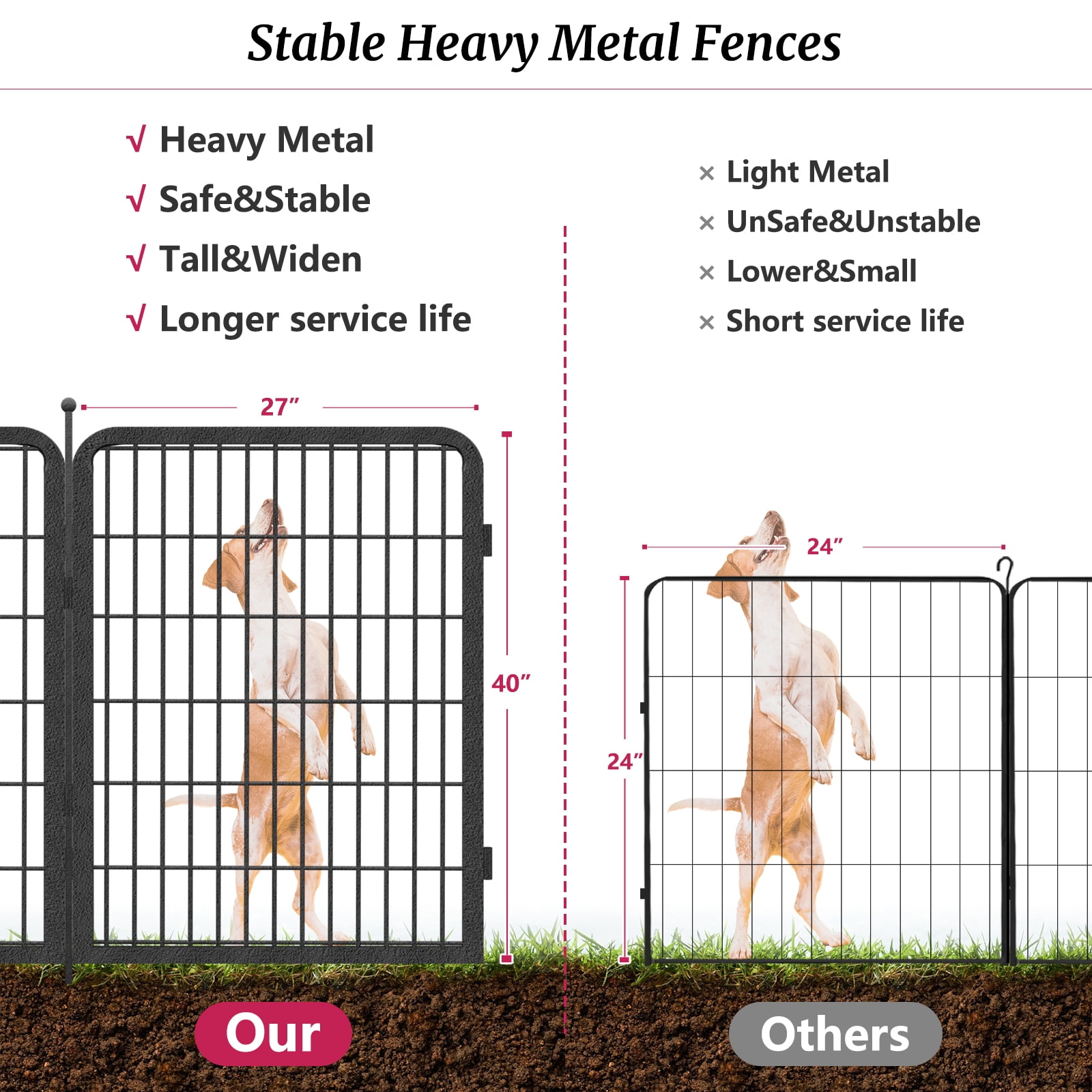 Jhsomdr Dog Playpen Outdoor 22 Panels 40" Height Heavy Duty Metal Dog Fence with Gate Pets Puppy Playpen Exercise Dog Pen for Small/Medium/Large Dogs