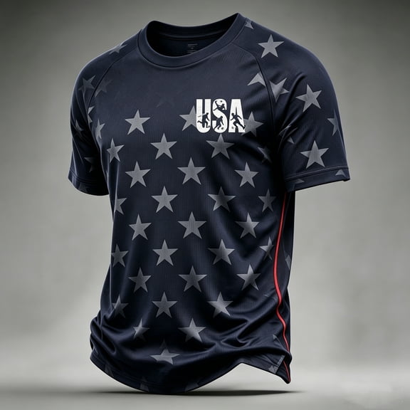 Men's 2026 USA Soccer Jersey Retro USA Soccer Pattern Crew Neck Lightweight Soccer Jersey Top Short Sleeve Athletic Top for Match Day Casual Wear