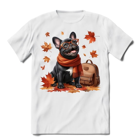 Welcome Fall French Bulldog Enjoys School Time Autumn Fall Leaves Shirt T-shirt Unisex Merch Dog Lover Gifts - 02013