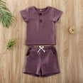 thumbnail image 3 of Baby Boy Girl 2PCS Outfits Short Sleeve Button Tee Shirt Drawstring Shorts Pants Casual Clothes Set, 3 of 9