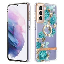 For Samsung Galaxy S21 Plus Floral Case with Ring Holder Kickstand - Slim and Lightweight, Military-Grade Shockproof Protection, Women & Girls' Style Case Designed for Galaxy S21 Plus, Green Flower