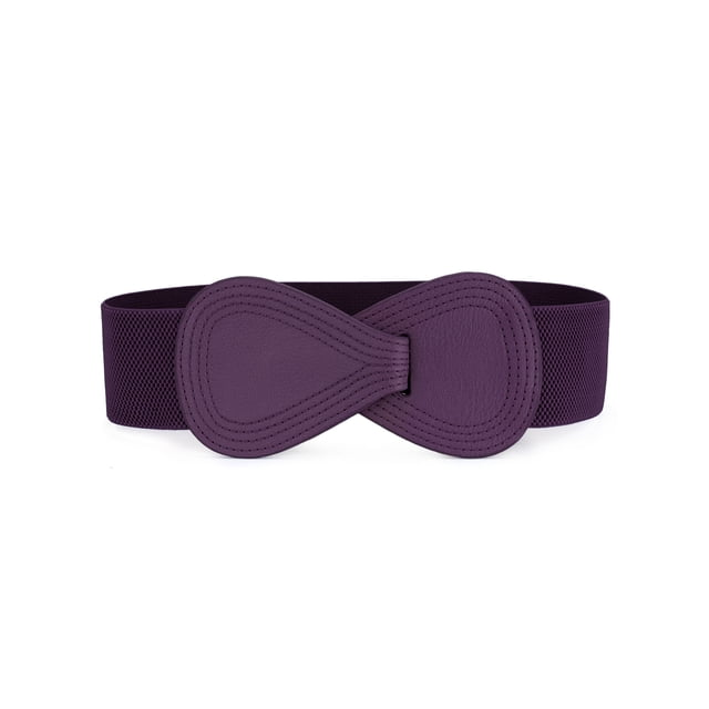 Unique Bargains Women's Solid Color Interlock 8-Shaped LBuckle Elastic Belts