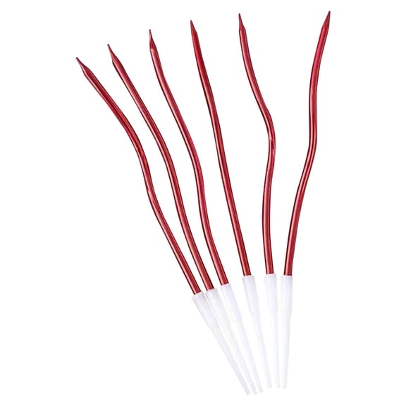 Birthday Cake Decorations, Candles for Cake, 5 in Curved, Metallic Taper Wax, Birthday Party Supplies, Shimmer Red, 1 Pack, 6 Pc