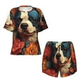 thumbnail image 2 of Yiaed Vintage Colorful Flower French Bulldog Print Short Sleeve Pajama Sets for Women Casual Crew Neck 2 Piece Lounge Sets Women's Short-Sleeved Pajama-Medium, 2 of 5