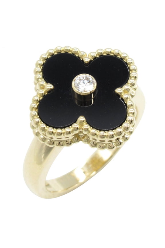 Pre-Owned Van Cleef & Arpels Vintage Alhambra Ring, 1PD, Onyx, Diamond, 18K Yellow... (Good)
