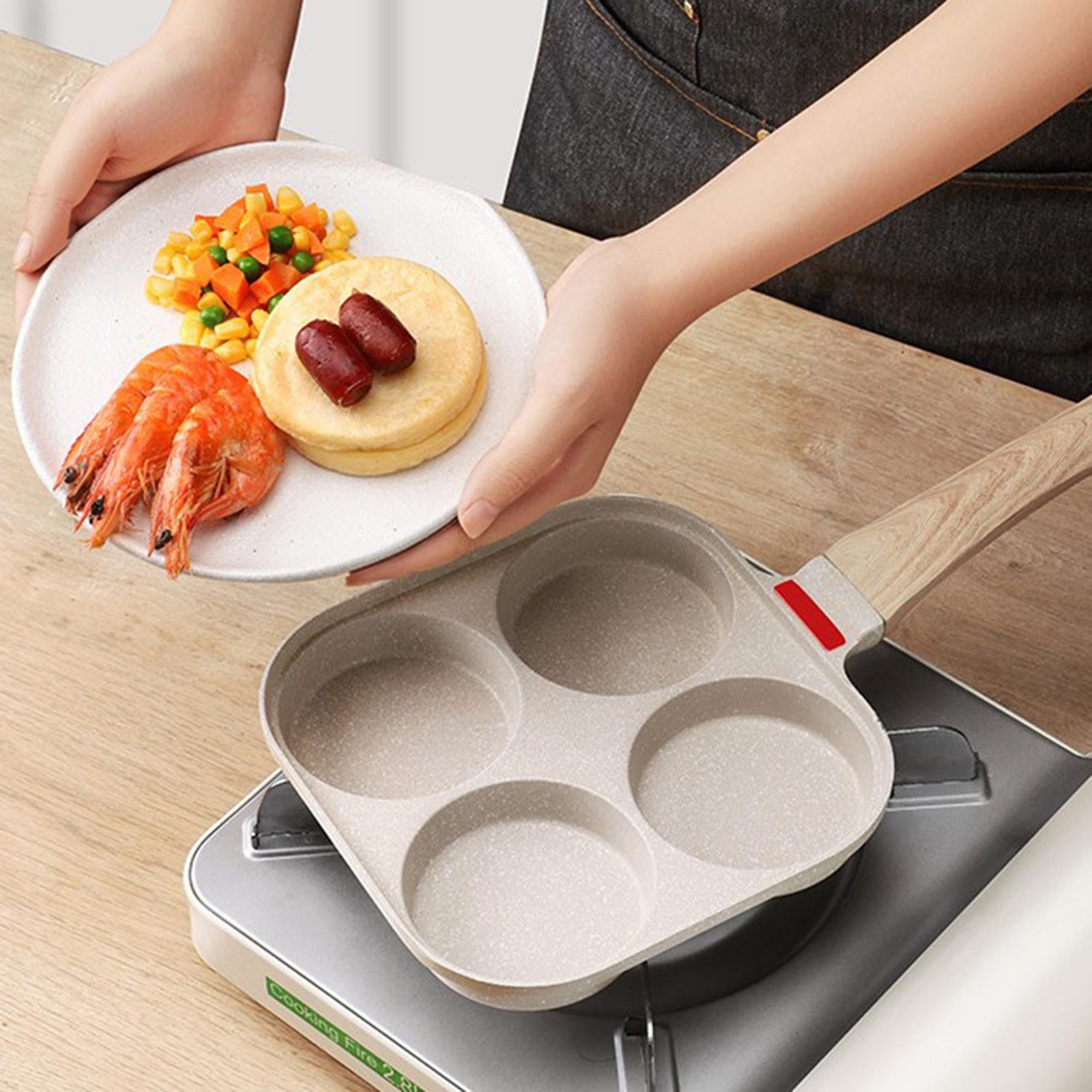 Four Hole Frying Pot, Stainless Steel Egg Frying Pan, 4 Hole  Fried Egg Burger Pan,Frying Pan Deepened Non Stick With Spatula Oil Brush  Four Hole Frying Pot For Breakfast Pancake: Home
