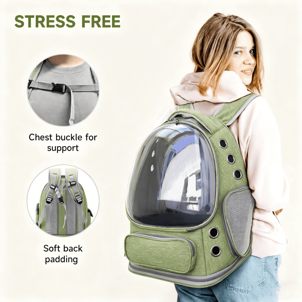 FENGCAI Cat Backpack Carrier, Breathable Cat Carrier Large Space Bubble Pet Backpack for Kitty Small Dog up to 16lbs-Green