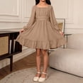 thumbnail image 4 of Fesfesfes Girls Long Sleeve Party Dress With Belt Elegant Pleated Flowy Formal Gown For Special Occasion Birthday Celebration Holiday Outfit(Khaki#1,12-13 Years), 4 of 8