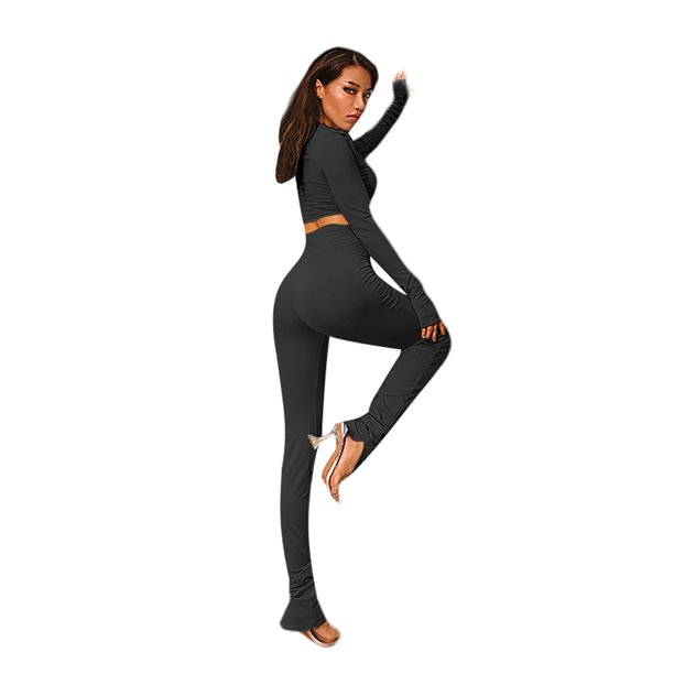 Gwiyeopda Women Sportswear Suit Outfit Long Sleeve Crop Top And Pants Yoga Set Tracksuit