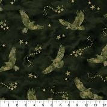 Army Green Eagles 44" 100% Cotton Fabric With Glitter By the Yard, Green