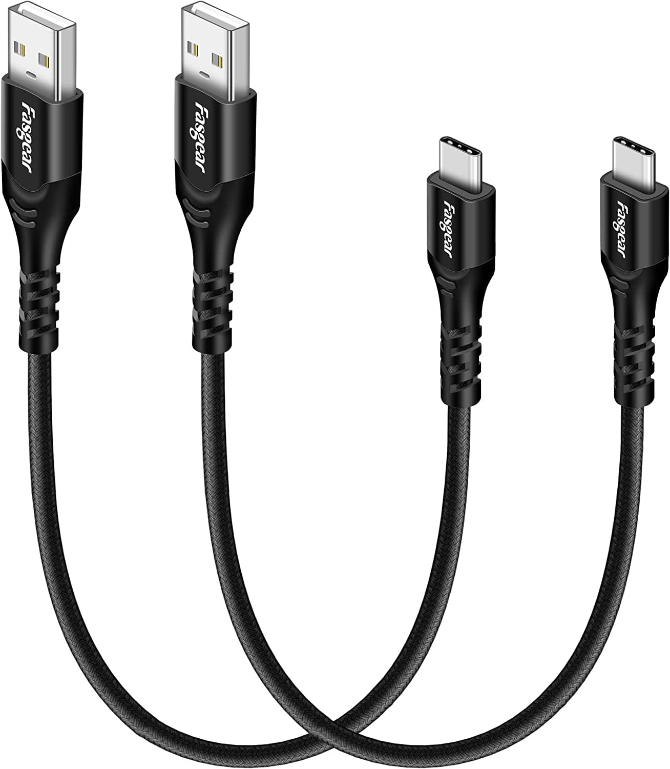 Fasgear Short USB C Cables 1ft, 2 Pack 3A Fast Charging Braided USB A