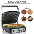 thumbnail image 2 of Ovente 6-Slice Multi-Purpose Electric Panini Grill with 3 Heat Settings, 1500-Watts, Non-Stick Coated Plates, 180° Hinge, Cool-Touch Handle, Drip Tray, Grill Brush, Nickel Brushed (GP1861BR), 2 of 6