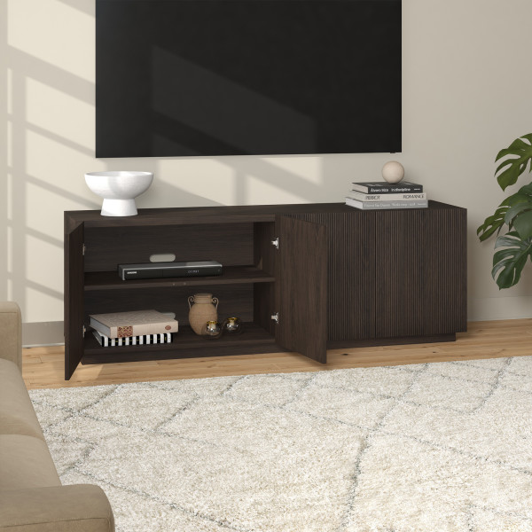 Halifax Rectangular Fluted TV Stand for TV's up to 75" in Alder Brown