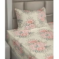 thumbnail image 2 of Ambesonne Floral Fitted & Flat Sheet with Sham 3 Pcs Set, Romantic Daisy Gerbera Posy, Twin, Beige Coral and Dark Tan, 2 of 4
