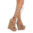 thumbnail image 3 of Breckelles EH41 Women Leatherette Open Toe Knee High Tie Up Gladiator Platform Wedge Sandal, 3 of 3