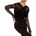 thumbnail image 3 of Blusas de Fiesta para Mujer, Modernas, con Escote en V, Larga, de Transparente y Fruncida. Negro M, 3 of 7