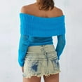 thumbnail image 4 of Fortune Women Off Shoulder Sweater Mesh Knit Cropped Pullover Solid Color Long Sleeve Slim Fit Crop Top, 4 of 6