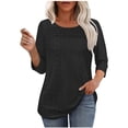 thumbnail image 2 of Simua Women's 3/4 Sleeve Eyelet Tops Casual Round Neck Business Blouse Solid Color Tunic T-shirt, 2 of 10