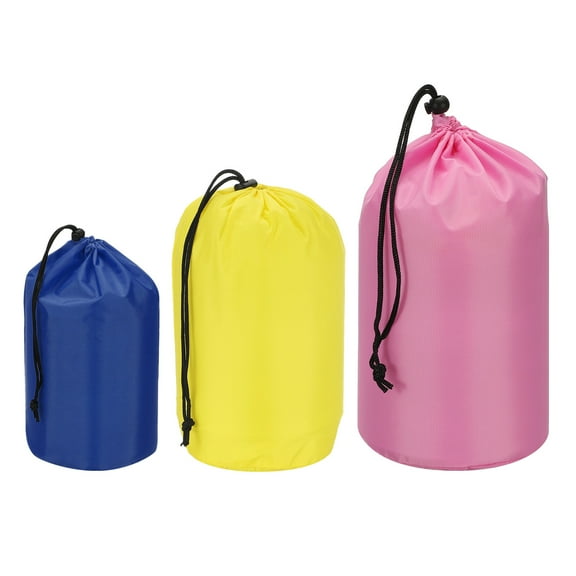 Stuff Sacks, Waterproof Outdoor Storage Sack Portable Drawstring Dust Flap Bag for Camping Hiking Navy Blue/Yellow/Pink