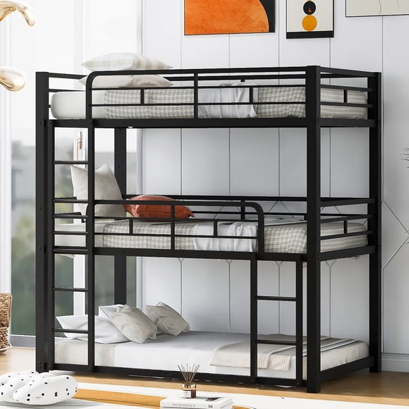YDSM Metal Twin Size Triple Bunk Bed, Black