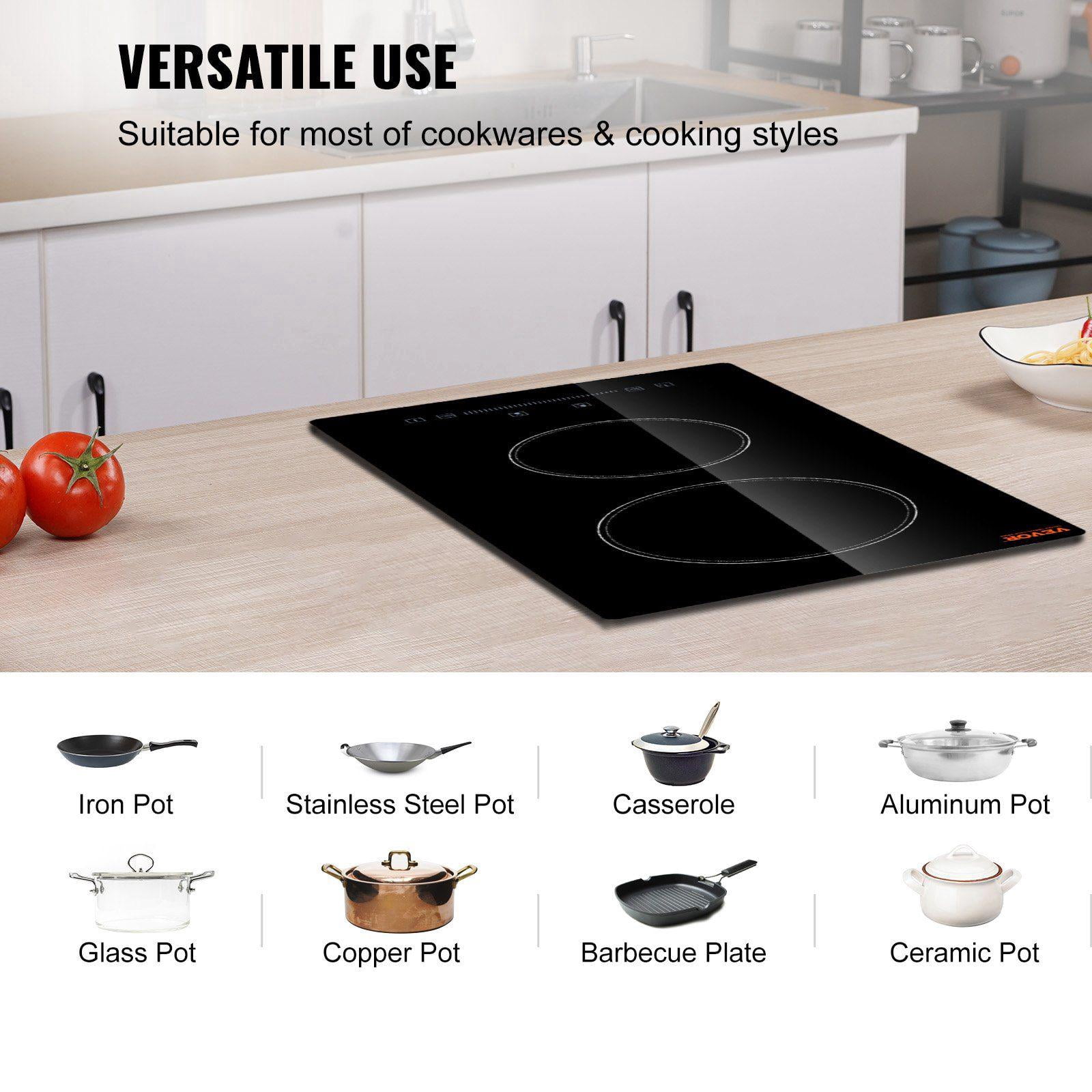 Built in Electric Stove Top 20 x 11.6 Inch 2 Burners 240V Glass Radiant Cooktop with Sensor Touch Control Timer Child Lock 9 Power Levels for Simmer Steam Slow Cook Fry