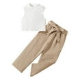 thumbnail image 1 of Sunnyoo Little Girls Summer Outfits Solid Ribbed Vest Pants Fashion Kids Clothes Set, Brown, 1 of 8