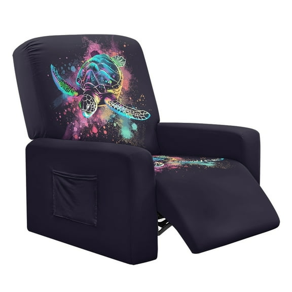 SCRAWLGOD Sea Turtle Splash Black Recliner Slipcovers 4-Pieces Lazyboy Recliner Cover Recliner Couch Covers Reclining Chair Covers with Storage Pocket Furniture Protector for Living Room