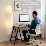 Rice Paper Floor Lamp 59-Inches Tall - Japanese Decor Standing Lamps For Bedrooms With White Paper Shade - Floor Lamps For Living Room - Rice Paper Floor Lamp For Bedroom, Dorm Room Essentials