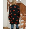 thumbnail image 2 of Halloween Day Cardigan Sweaters for Women V-Neck Open Front Cardigan Pumpkin Face Printed Mid-Length Cardigans, 2 of 6