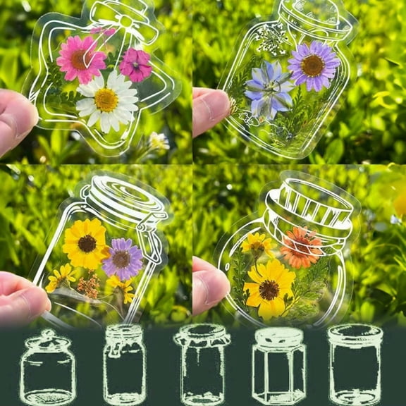 Transparent Dried Flower Bookmarks, 2026 Upgraded Dried Flower Bookmark Making Kit Clear Jars Stickers Set DIY Bookmark Kit for Pressed Flowers Page Clips Bookmark