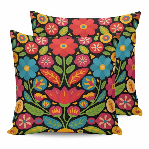 Outdoor Pillow Covers Pack of 2, Boho Abstract Red Flower Leaves Waterproof Throw Pillowcase Cushion Cases, Vintage Aesthetic Floral Decorative Pillow Cover for Couch Sofa Home Bed Patio