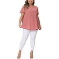 thumbnail image 2 of Agnes Orinda Women's Plus Size Chiffon Blouse Ruffle Short Sleeves Double-Layered Shirt Work Tops 2X Pink, 2 of 6