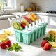 thumbnail image 5 of Molde de silicona para hielo de 12 cavidades, apto para uso alimenticio, con palitos reutilizables para paletas caseras, barras de helado e infusiones de frutas, en azul, verde y naranja., 5 of 7