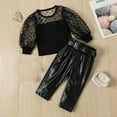 thumbnail image 4 of WOLLED Toddler Baby Spring Fall Leather Pants Set for Girls Long Sleeve Polka Dot Mesh Tops+ PU Leather Pants with Belt 1-6Y, 4 of 11
