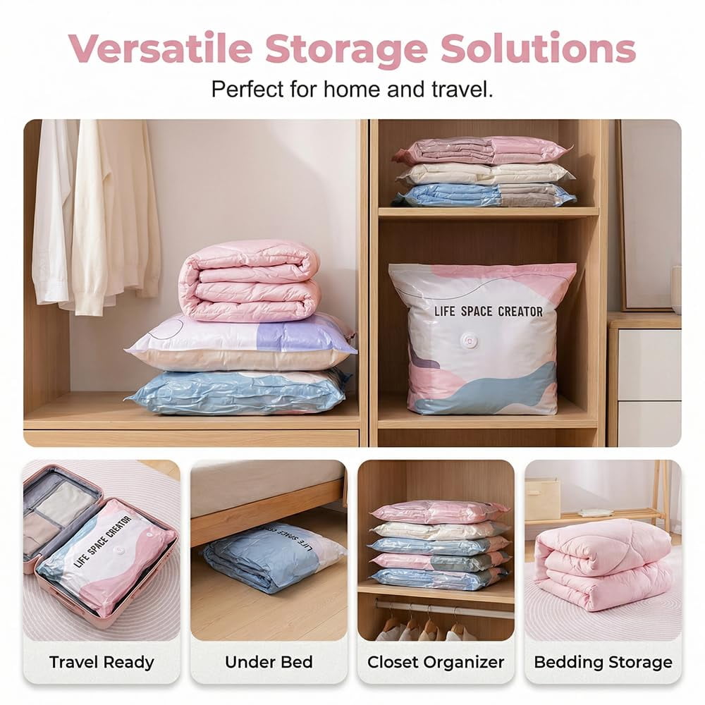Better Life Space Bags, No Pump Vacuum Storage Bags for Clothes