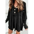 thumbnail image 1 of Women's Black Waffle Knit Buttoned Long Sleeve Top, 1 of 6