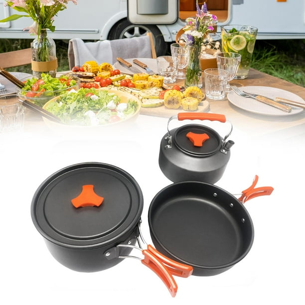 koolsoo 3x Camping Cookware Set Pot Frying Pan Kettle Portable