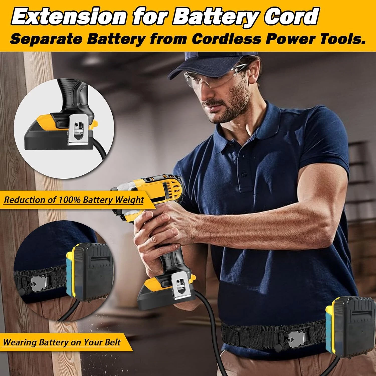 Battery Extension Cord for Dewalt 20V Tool Belt Battery Adapter with 4.9FT Cable