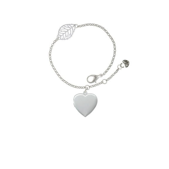Delight Jewelry Silvertone Heart Locket - Silvertone Leaf Delicate Bracelet, 6.25 1.75"