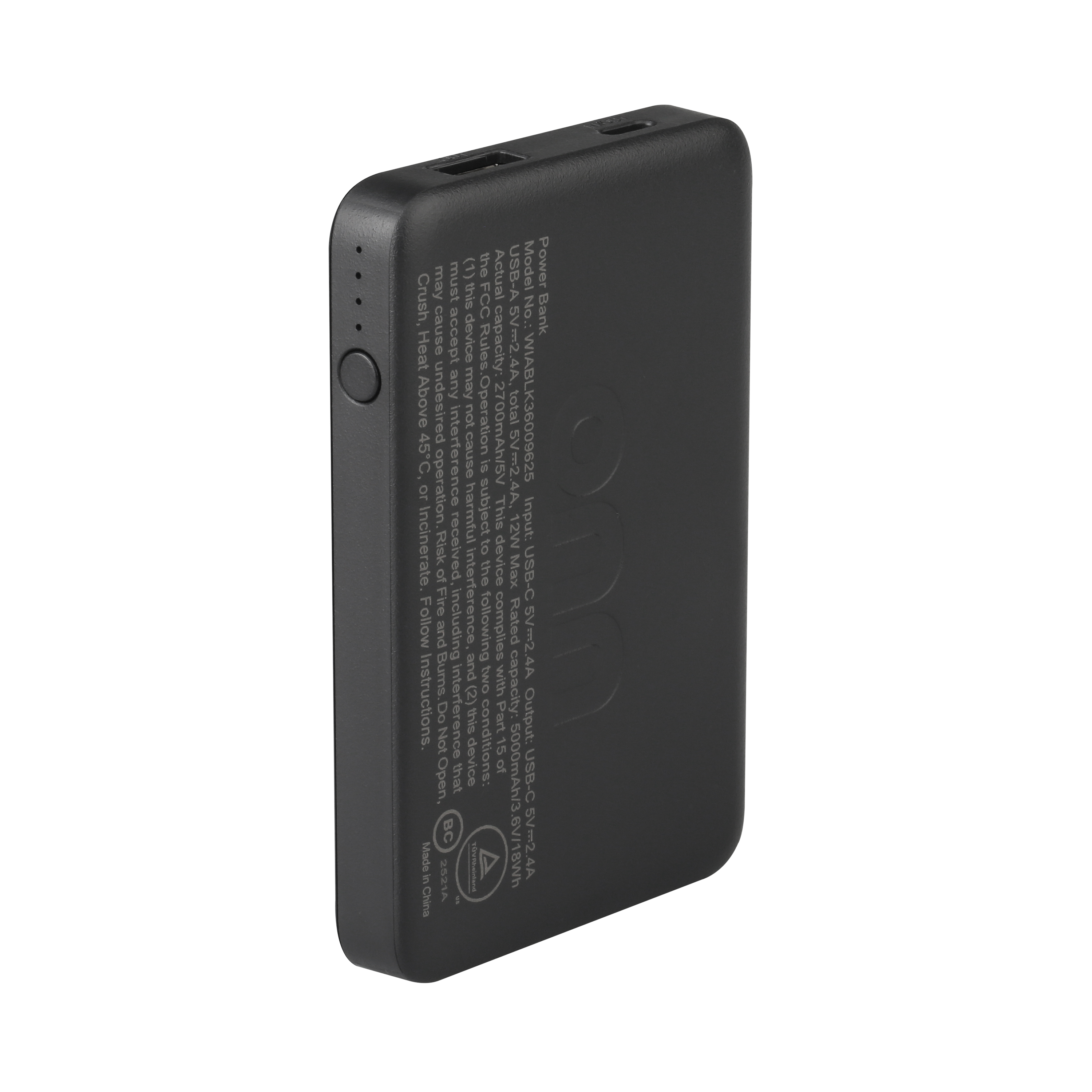 Batería portátil onn de 5000mAh con puertos USB-C y USB-A, tamaño compacto, luces indicadoras LED, negro - Compatible con iPhone, iPad, AirPods, Samsung Galaxy, Note, Pixel y más 3