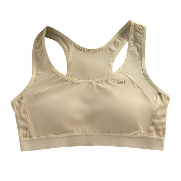 Xfvqtps Girls Bras with Padded Cotton Sports Training Bra for Teen Big Kids Racerback Solid Color Mesh Comfortable Breathable Girls Bras for 10-18 Years Beige