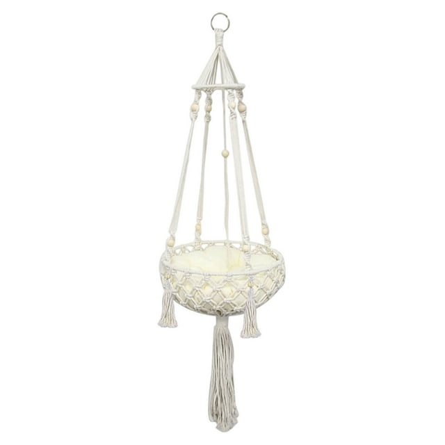 Indoor Cat Swing Bed with Soft Cushions and Tassels for Relaxation