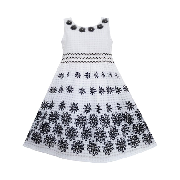 Girls Dress Black White Flower Elegant Princess Summer Child Clothes 6