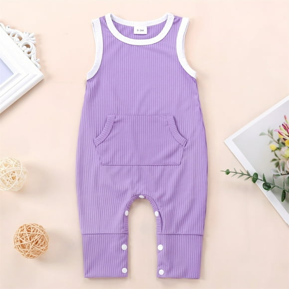 LWFFDAW Baby Boys Girls Romper Jumpsuits Cotton One Piece Sleepwear Crew Neck Sleeveless Onesies Loungewear Newborn Infant Summer Solid Color Bodysuits