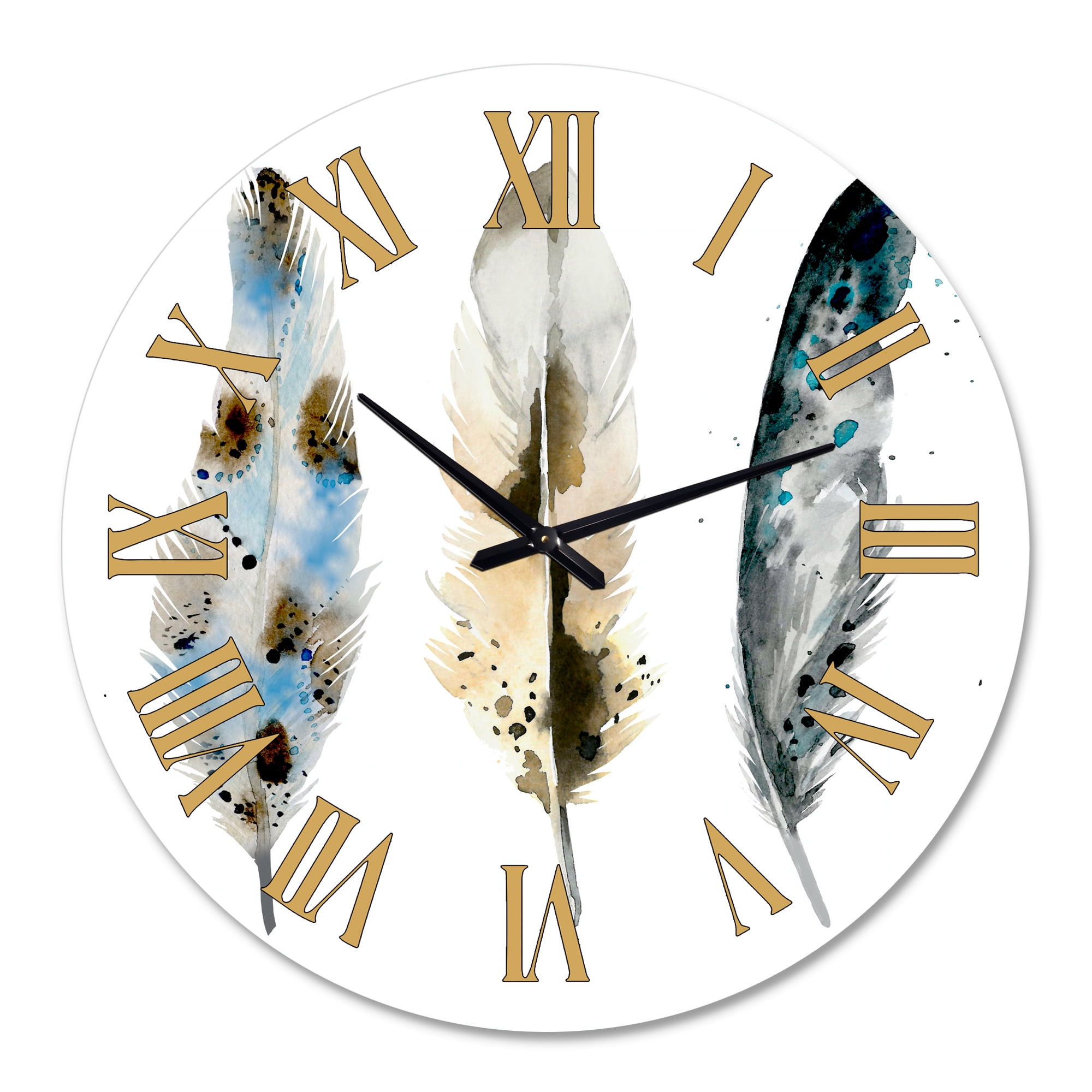 Designart 'Colourful Boho Feathers V' Bohemian & Eclectic Wall Clock